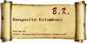 Benyovits Kolumbusz névjegykártya